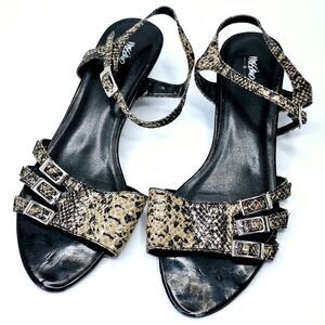 Mossimo Strappy Snakeskin Slide Kitten Heels with Buckles Sz 9.5